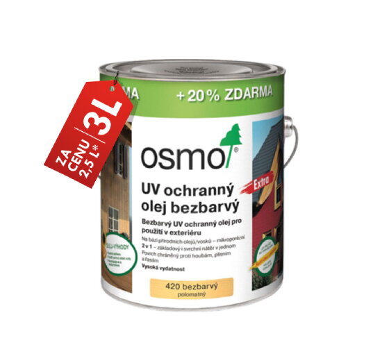 OSMO UV-OCHRANNÝ OLEJ 420 - AKCIA 3 l za cenu 2,5 l OSMO UV-OCHRANNÝ OLEJ 420 - AKCIA 3 l za cenu 2,5 l